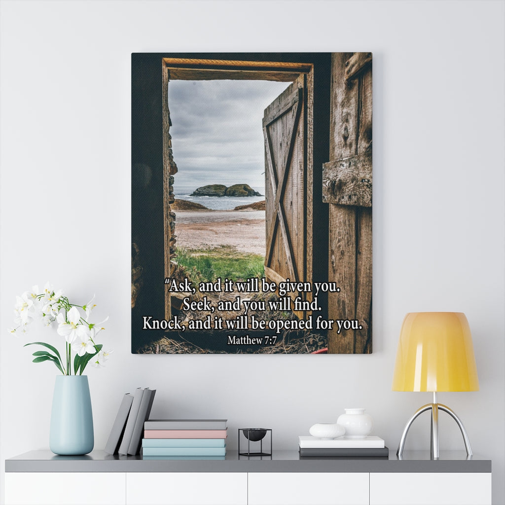 Scripture Walls Ask & You Shall Receive Mathew 7:7 Bible Verse Canvas Christian Wall Art Ready to Hang Unframed-Express Your Love Gifts