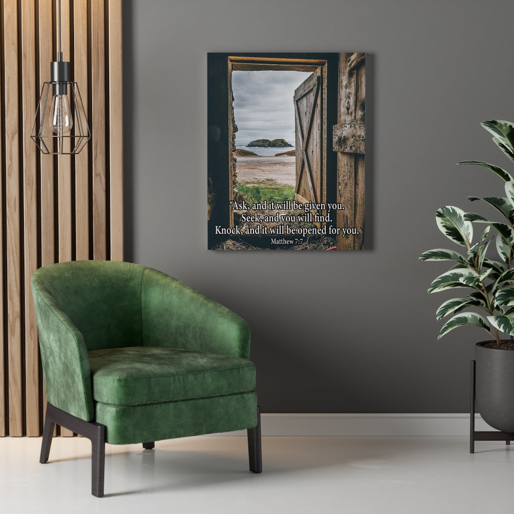 Scripture Walls Ask & You Shall Receive Mathew 7:7 Bible Verse Canvas Christian Wall Art Ready to Hang Unframed-Express Your Love Gifts