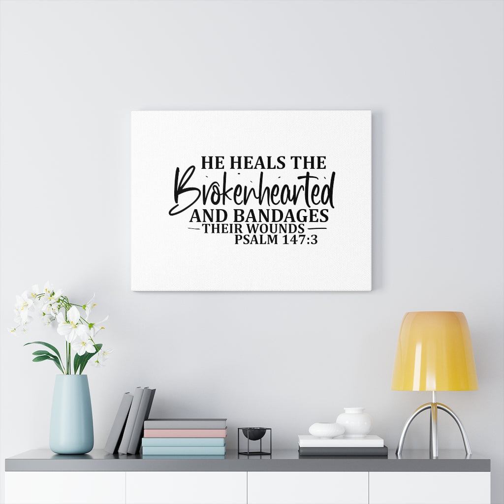 Scripture Walls Bandages Their Wounds Psalm 147:3 Bible Verse Canvas Christian Wall Art Ready to Hang Unframed-Express Your Love Gifts