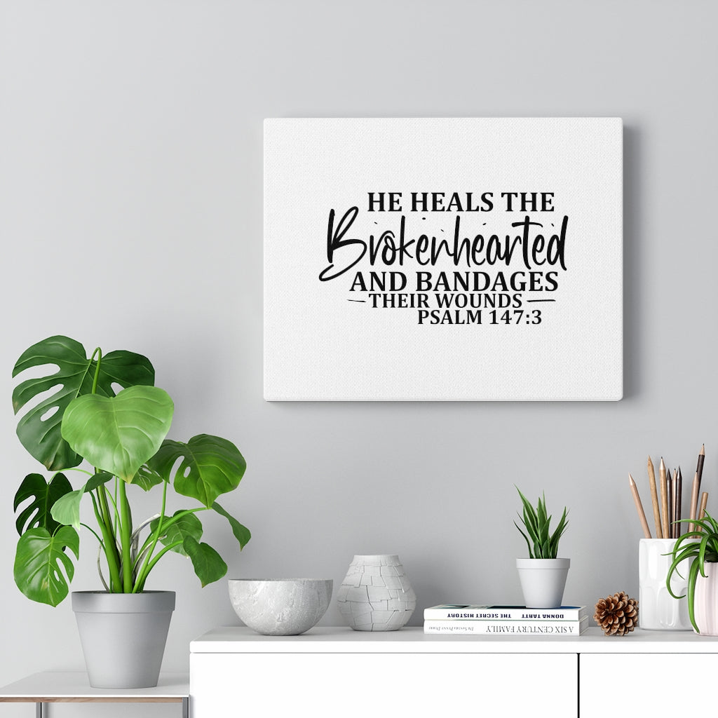 Scripture Walls Bandages Their Wounds Psalm 147:3 Bible Verse Canvas Christian Wall Art Ready to Hang Unframed-Express Your Love Gifts