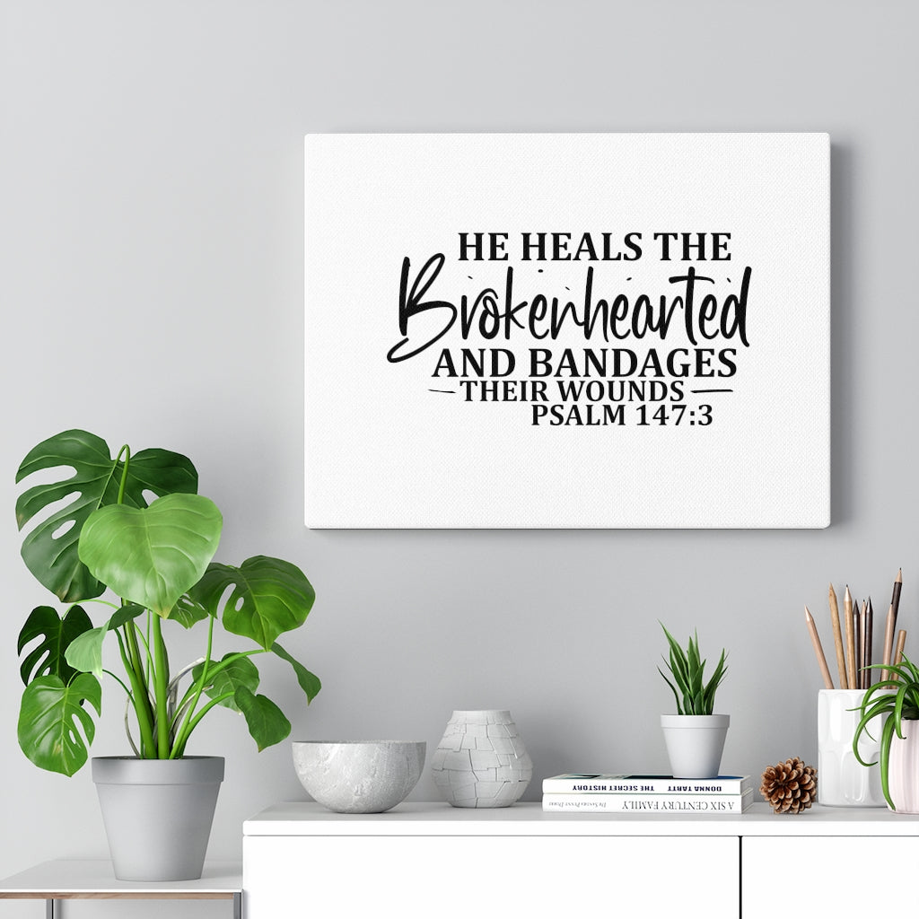Scripture Walls Bandages Their Wounds Psalm 147:3 Bible Verse Canvas Christian Wall Art Ready to Hang Unframed-Express Your Love Gifts