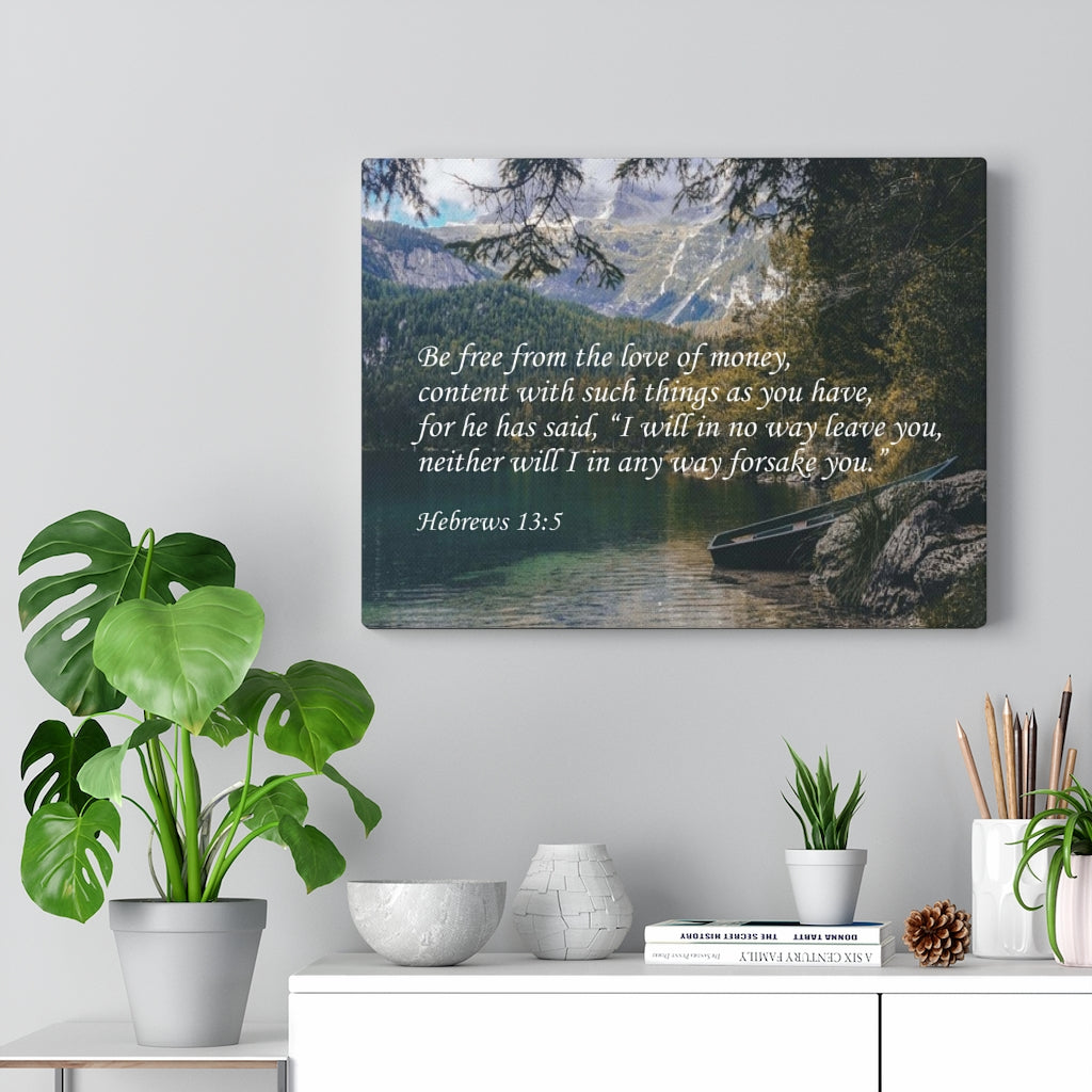 Scripture Walls Be Free From The Love of Money Hebrews 13:5 Bible Verse Canvas Christian Wall Art Ready to Hang Unframed-Express Your Love Gifts