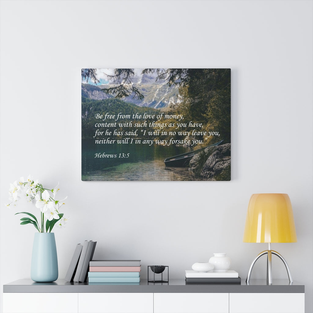Scripture Walls Be Free From The Love of Money Hebrews 13:5 Bible Verse Canvas Christian Wall Art Ready to Hang Unframed-Express Your Love Gifts