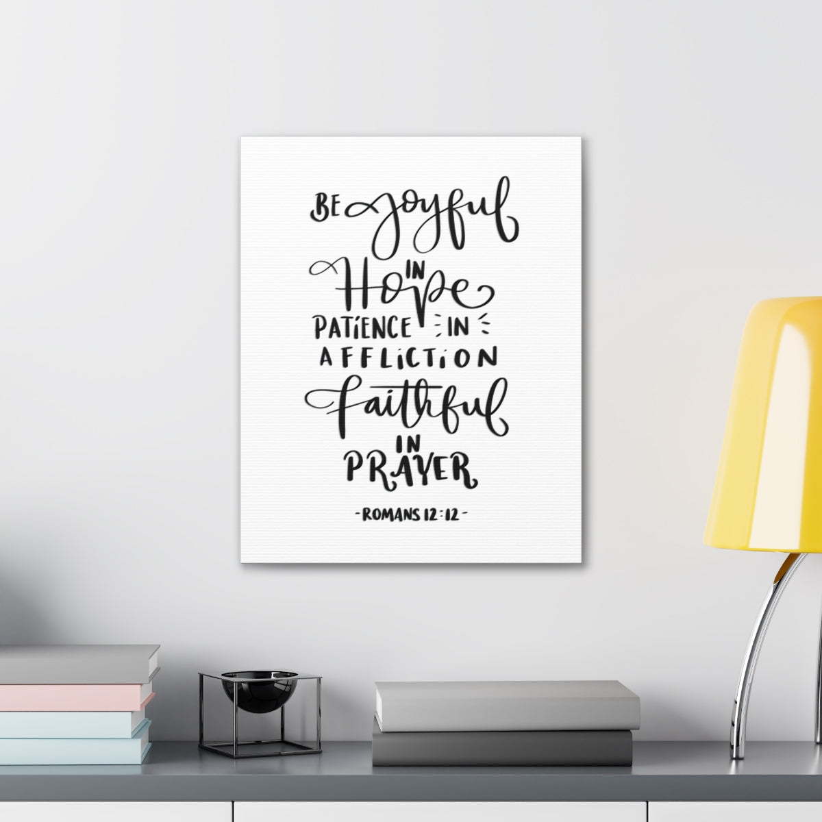 Scripture Walls Be Joyful In Hope Romans 12:12 White Bible Verse Canvas Christian Wall Art Ready to Hang Unframed-Express Your Love Gifts