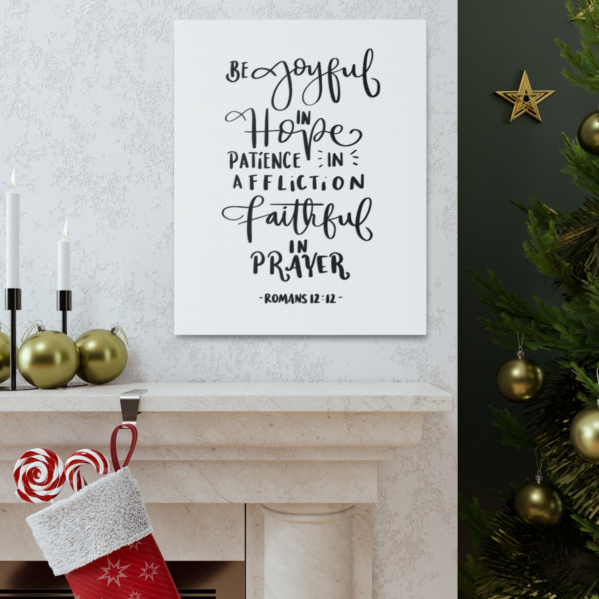 Scripture Walls Be Joyful In Hope Romans 12:12 White Bible Verse Canvas Christian Wall Art Ready to Hang Unframed-Express Your Love Gifts