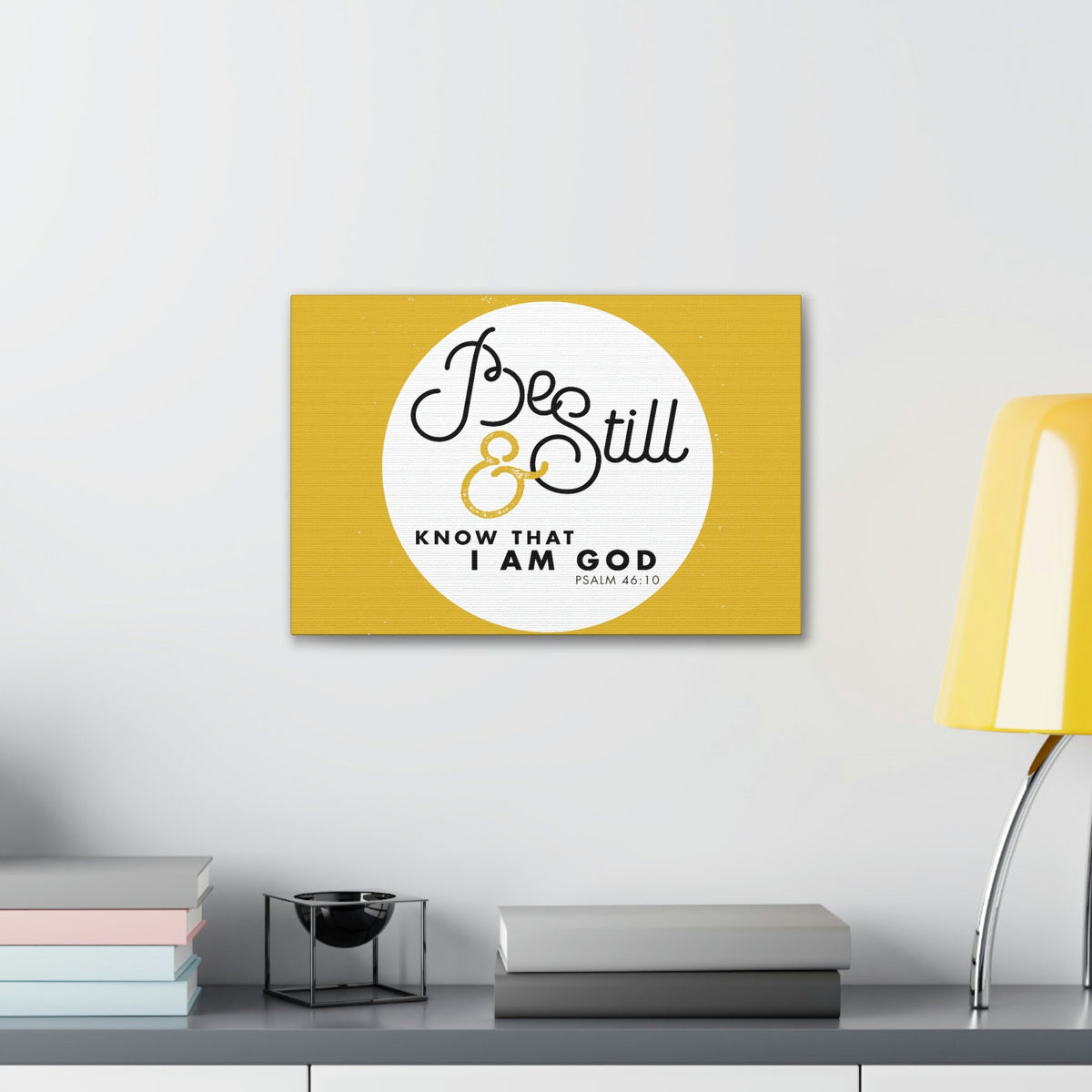 Scripture Walls Be Still And Know Psalm 46:10 Yellow Christian Wall Art Bible Verse Print Ready To Hang Unframed-Express Your Love Gifts