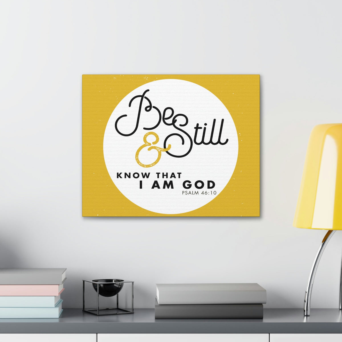 Scripture Walls Be Still And Know Psalm 46:10 Yellow Christian Wall Art Bible Verse Print Ready To Hang Unframed-Express Your Love Gifts