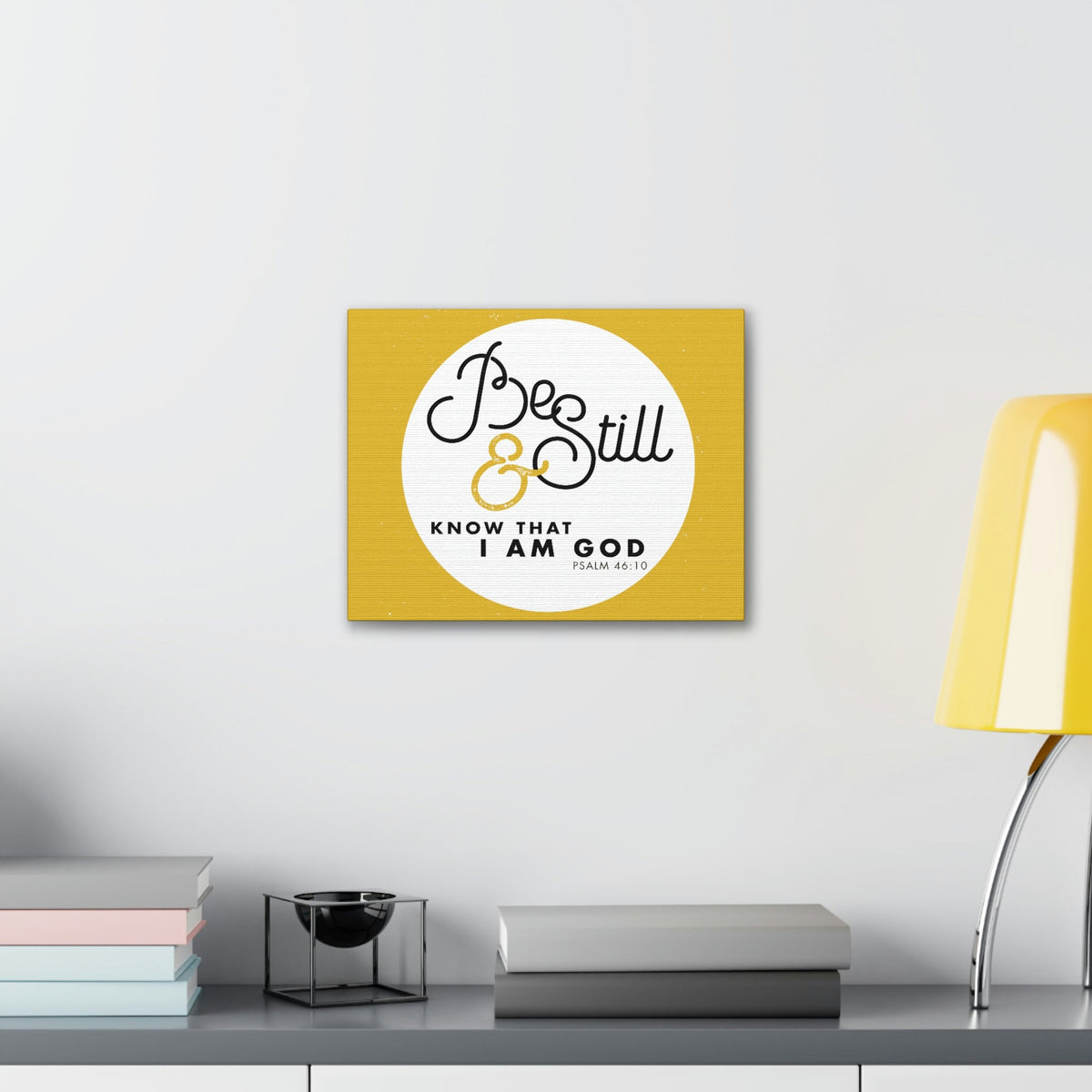 Scripture Walls Be Still And Know Psalm 46:10 Yellow Christian Wall Art Bible Verse Print Ready To Hang Unframed-Express Your Love Gifts