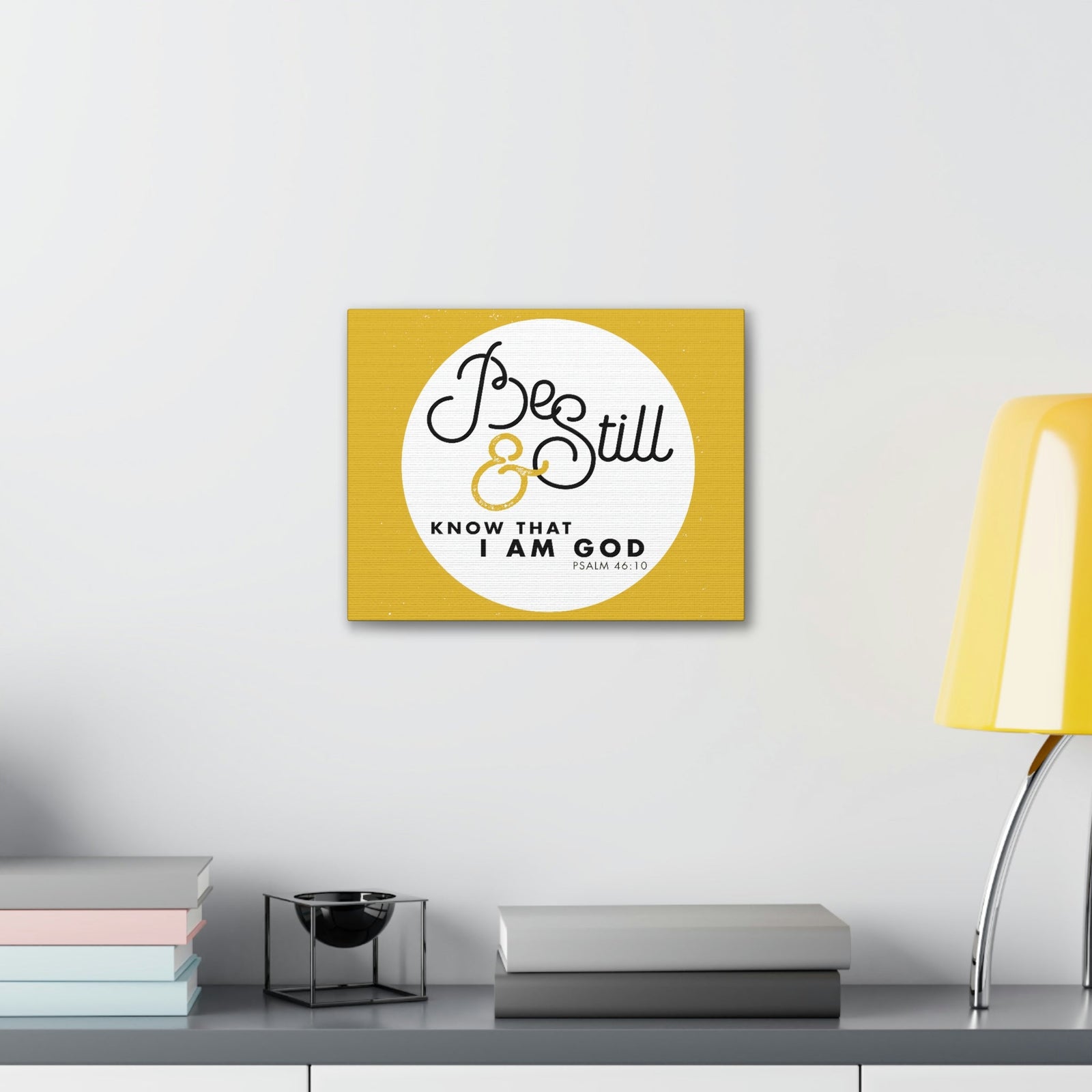 Scripture Walls Be Still And Know Psalm 46:10 Yellow Christian Wall Art Bible Verse Print Ready To Hang Unframed-Express Your Love Gifts
