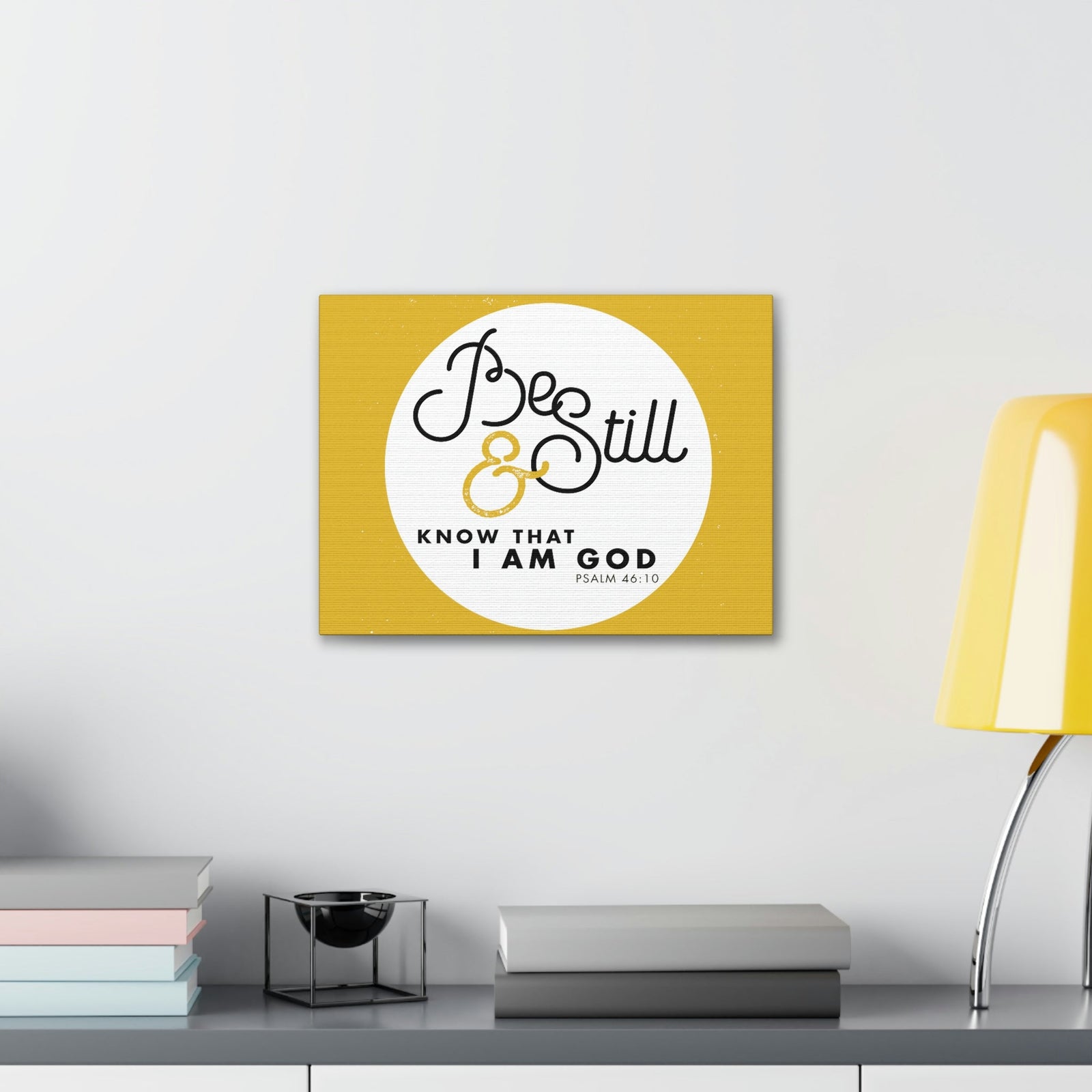 Scripture Walls Be Still And Know Psalm 46:10 Yellow Christian Wall Art Bible Verse Print Ready To Hang Unframed-Express Your Love Gifts