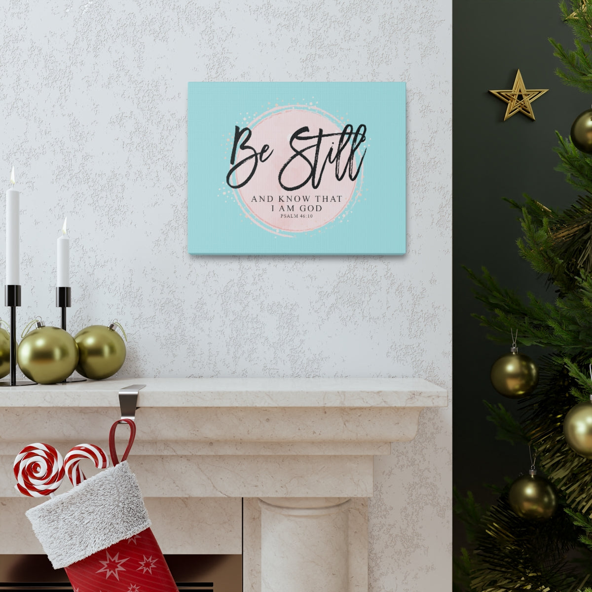Scripture Walls Be Still Psalm 46:10 Pink Circle Bible Verse Canvas Christian Wall Art Ready to Hang Unframed-Express Your Love Gifts