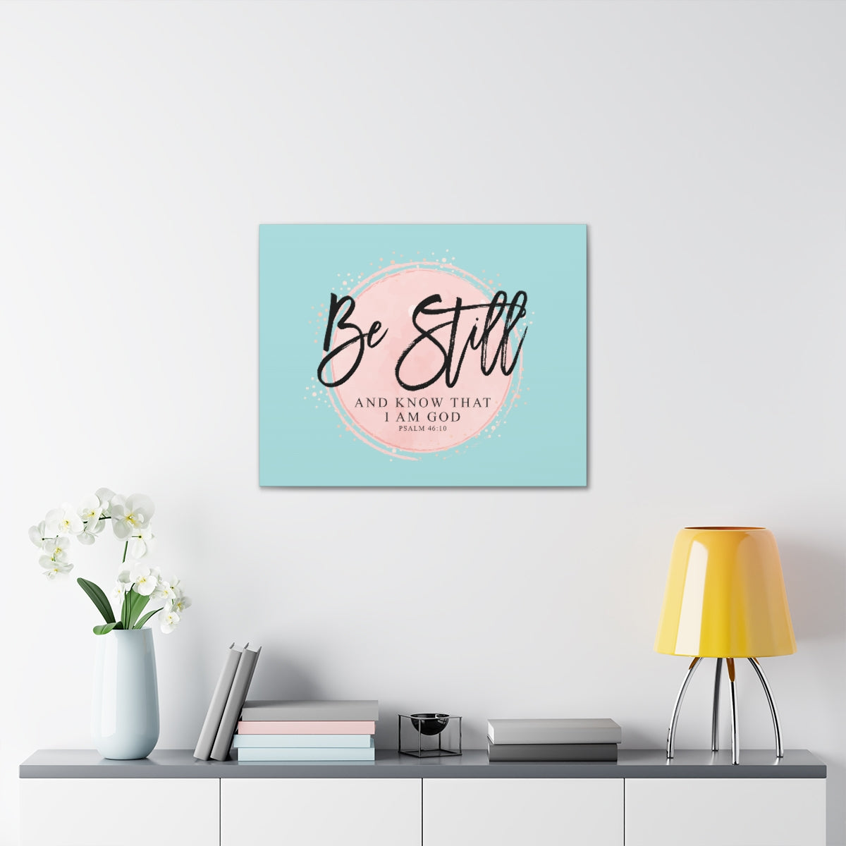 Scripture Walls Be Still Psalm 46:10 Pink Circle Bible Verse Canvas Christian Wall Art Ready to Hang Unframed-Express Your Love Gifts
