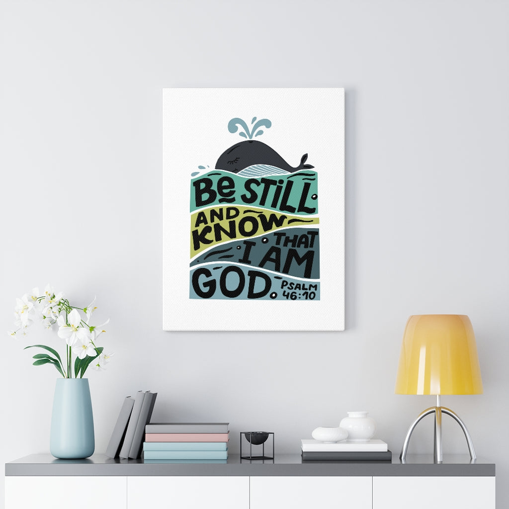 Scripture Walls Be Still Whale Psalm 46:10 Bible Verse Canvas Christian Wall Art Ready to Hang Unframed-Express Your Love Gifts