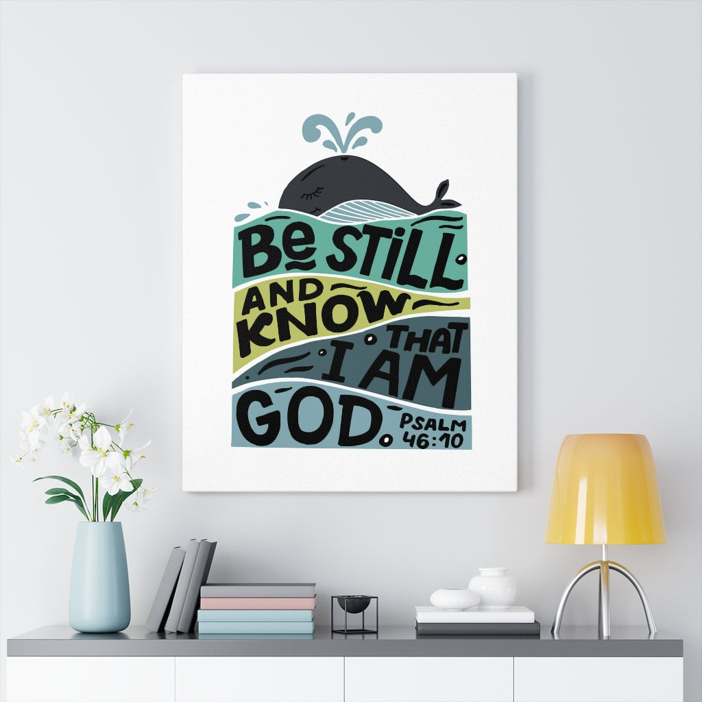 Scripture Walls Be Still Whale Psalm 46:10 Bible Verse Canvas Christian Wall Art Ready to Hang Unframed-Express Your Love Gifts