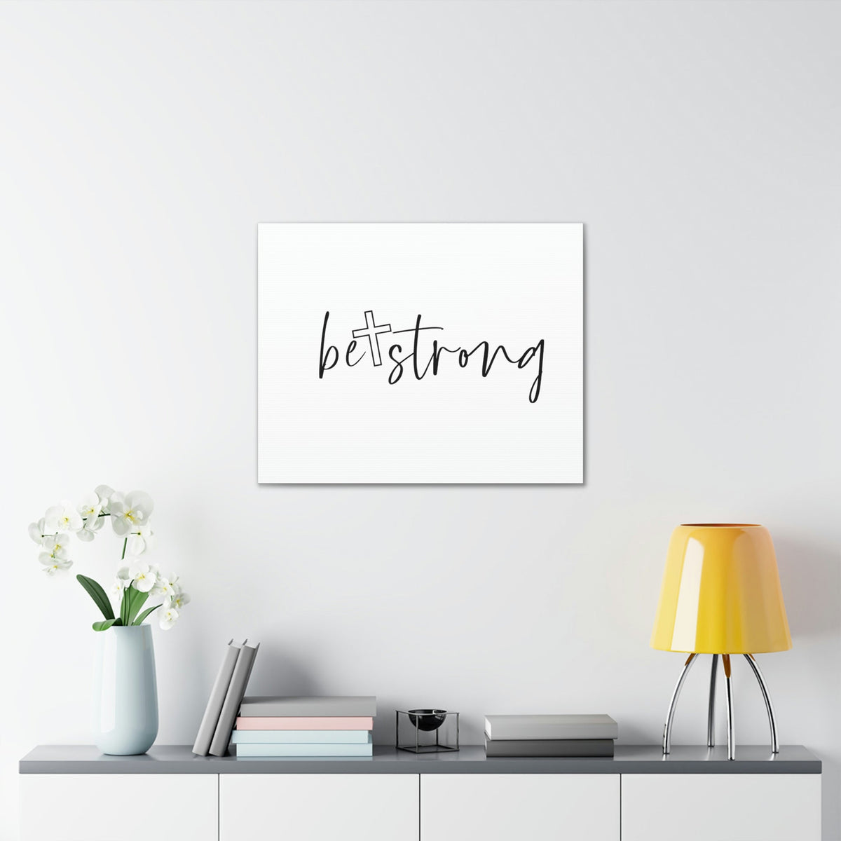 Scripture Walls Be Strong Deuteronomy 31:6 White Cross Christian Wall Art Bible Verse Print Ready to Hang Unframed-Express Your Love Gifts