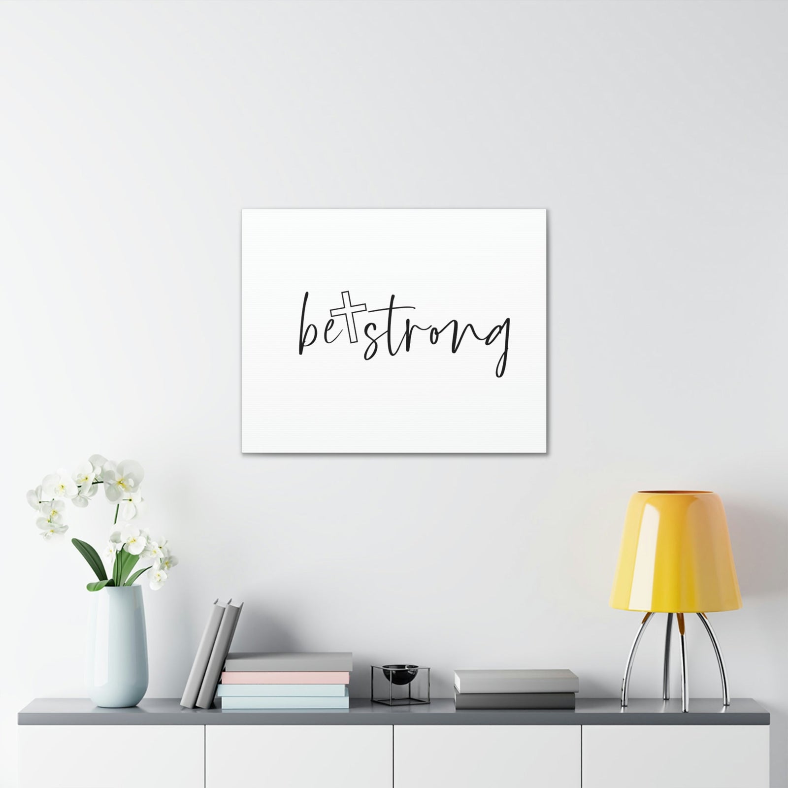 Scripture Walls Be Strong Deuteronomy 31:6 White Cross Christian Wall Art Bible Verse Print Ready to Hang Unframed-Express Your Love Gifts