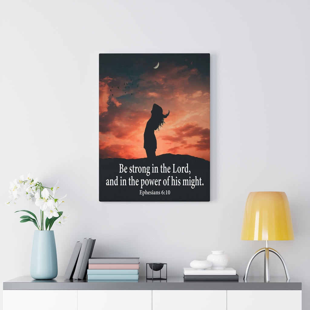 Scripture Walls Be Strong in the Lord Ephesians 6:10 Orange Bible Verse Canvas Christian Wall Art Ready to Hang Unframed-Express Your Love Gifts