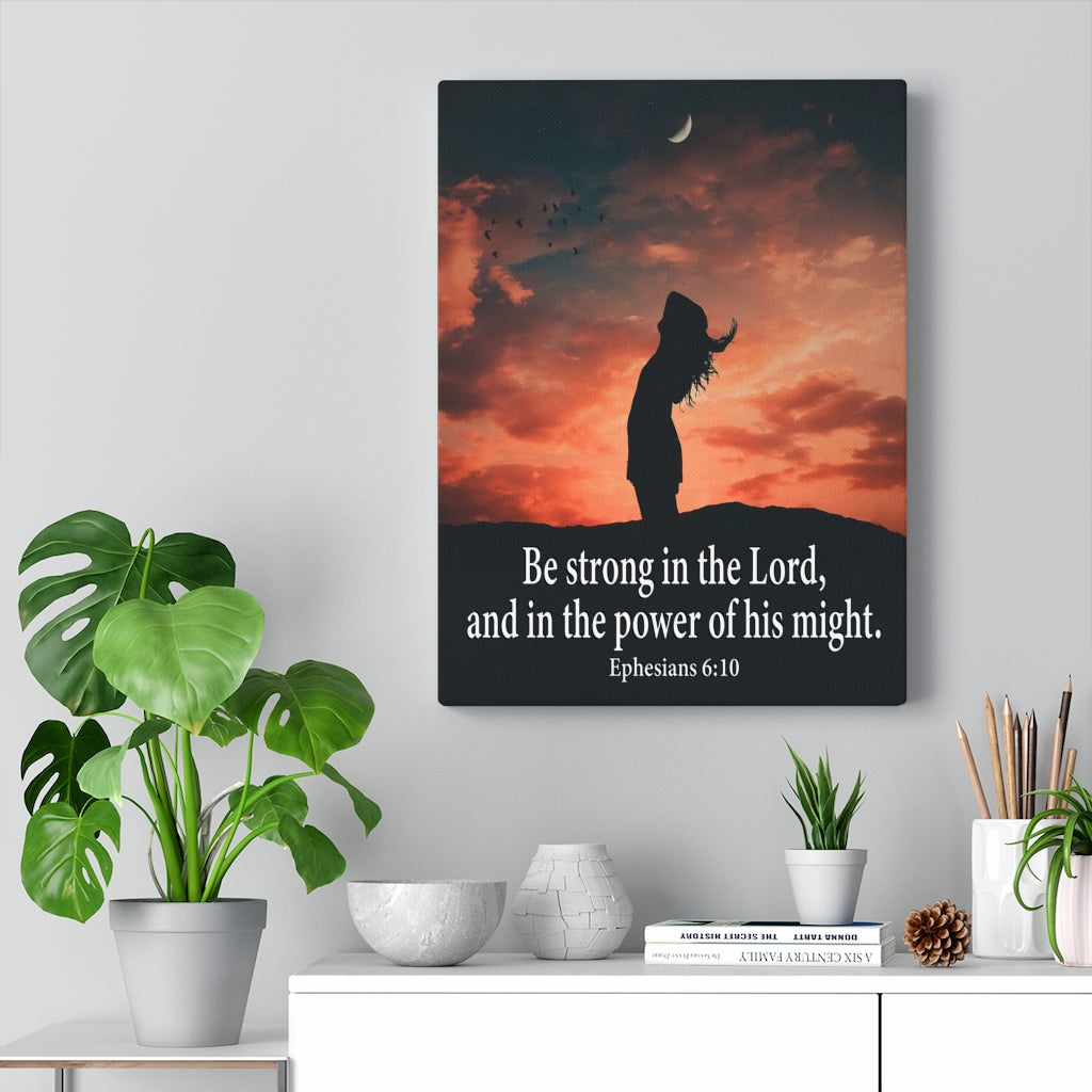 Scripture Walls Be Strong in the Lord Ephesians 6:10 Orange Bible Verse Canvas Christian Wall Art Ready to Hang Unframed-Express Your Love Gifts