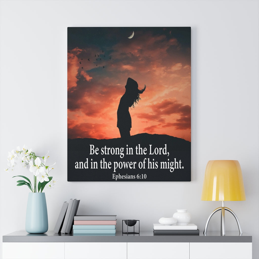 Scripture Walls Be Strong in the Lord Ephesians 6:10 Orange Bible Verse Canvas Christian Wall Art Ready to Hang Unframed-Express Your Love Gifts