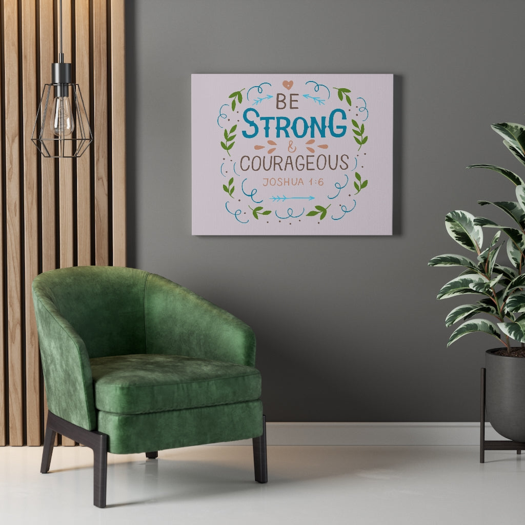 Scripture Walls Be Strong Pink Joshua 1:6 Bible Verse Canvas Christian Wall Art Ready to Hang Unframed-Express Your Love Gifts