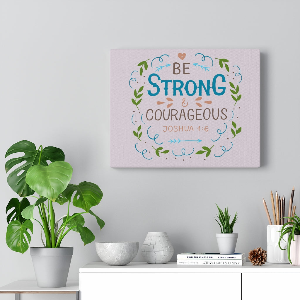 Scripture Walls Be Strong Pink Joshua 1:6 Bible Verse Canvas Christian Wall Art Ready to Hang Unframed-Express Your Love Gifts