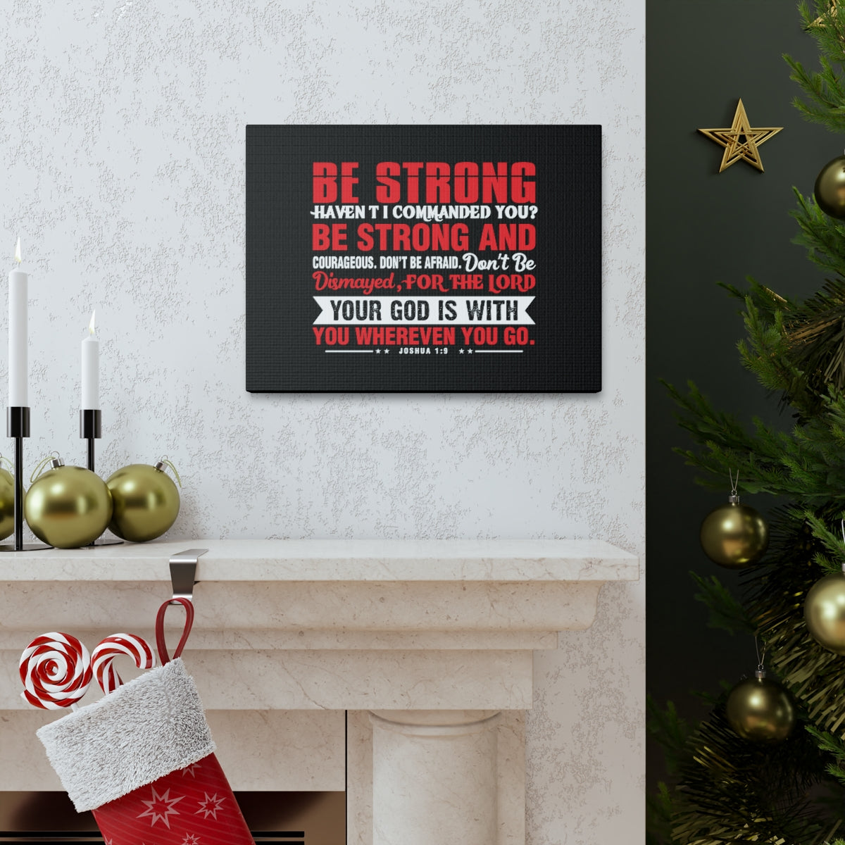 Scripture Walls Be Strong Red Joshua 1:9 Christian Wall Art Bible Verse Print Ready to Hang Unframed-Express Your Love Gifts