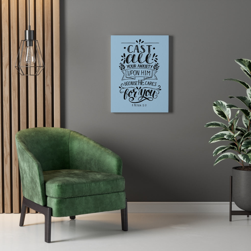Scripture Walls Because He Cares 1 Peter 5:7 Bible Verse Canvas Christian Wall Art Ready to Hang Unframed-Express Your Love Gifts