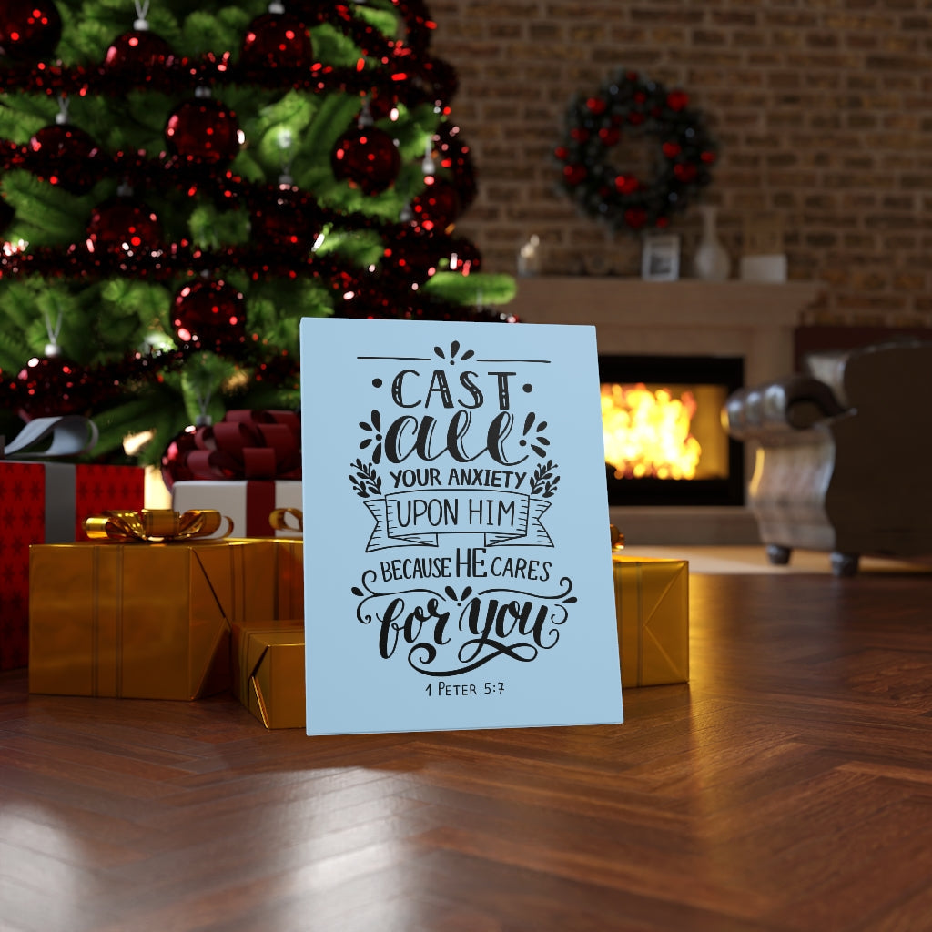 Scripture Walls Because He Cares 1 Peter 5:7 Bible Verse Canvas Christian Wall Art Ready to Hang Unframed-Express Your Love Gifts