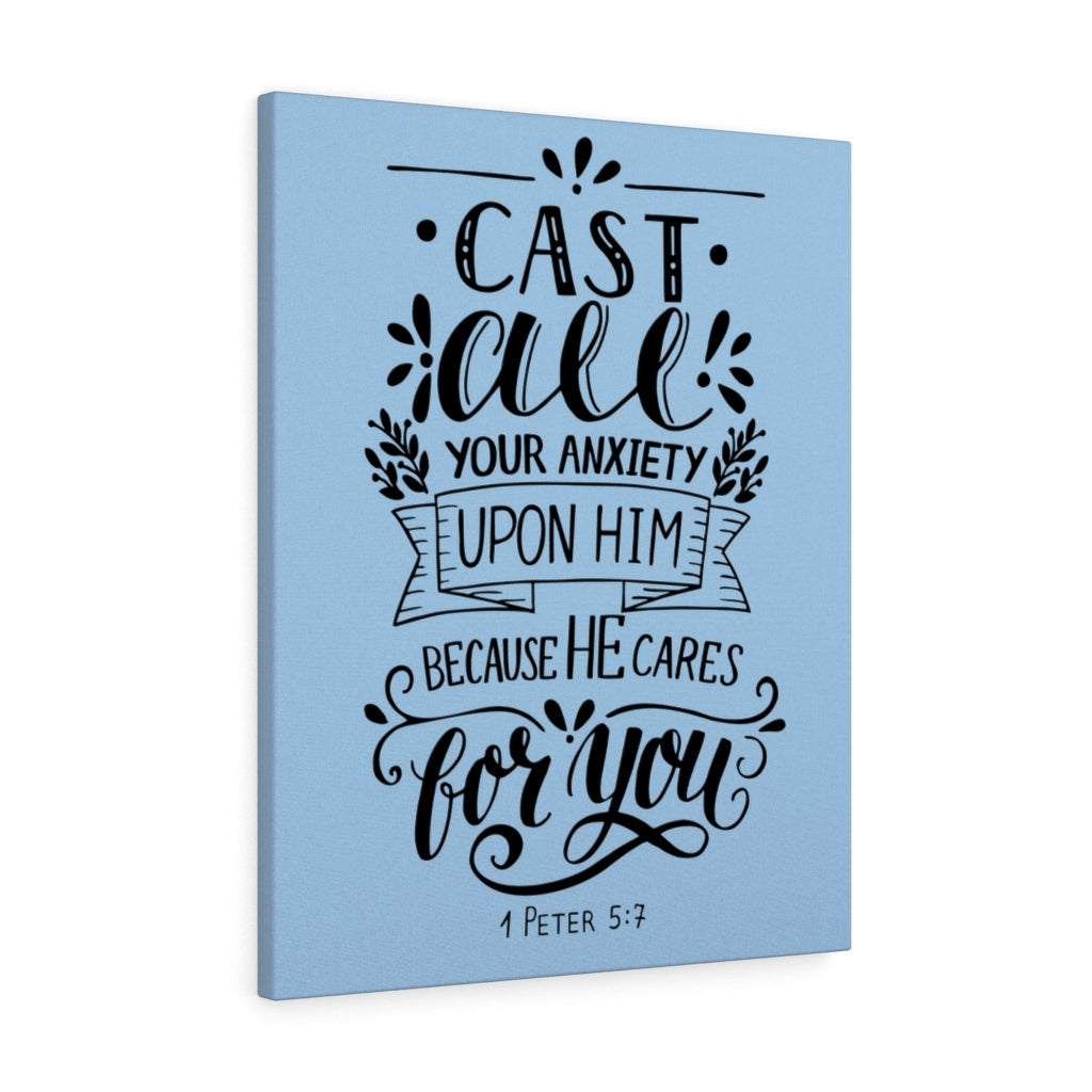 Scripture Walls Because He Cares 1 Peter 5:7 Bible Verse Canvas Christian Wall Art Ready to Hang Unframed-Express Your Love Gifts