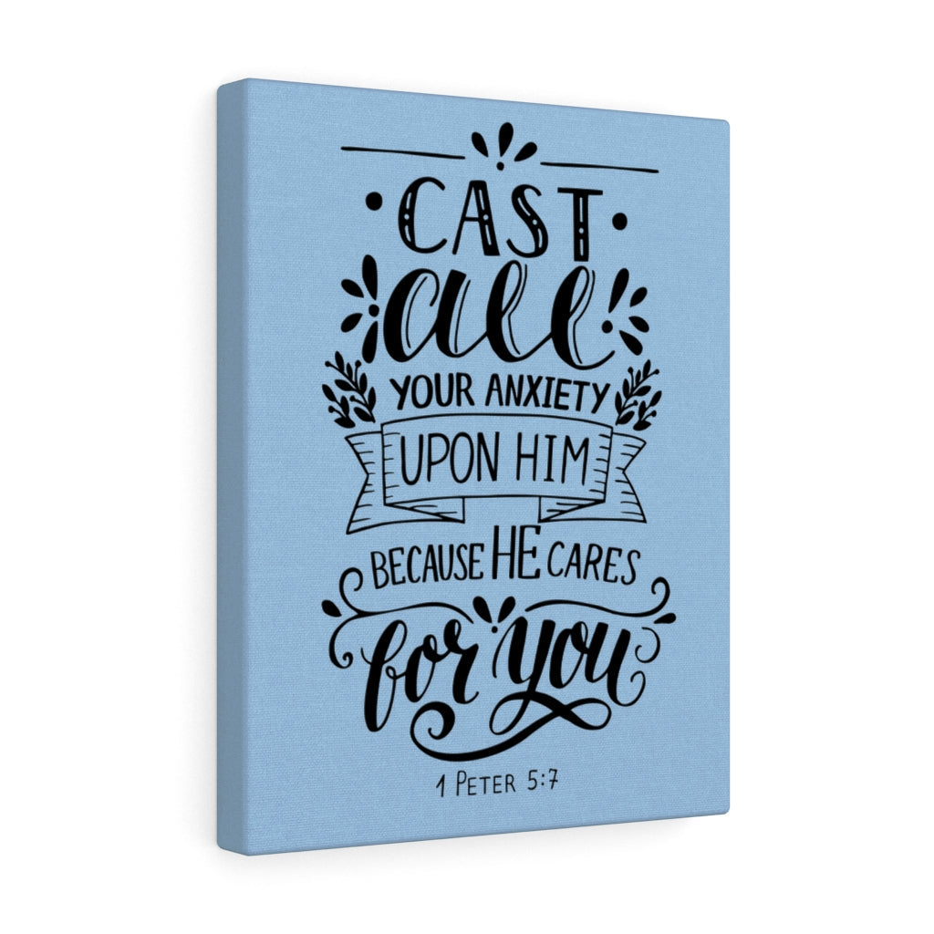 Scripture Walls Because He Cares 1 Peter 5:7 Bible Verse Canvas Christian Wall Art Ready to Hang Unframed-Express Your Love Gifts