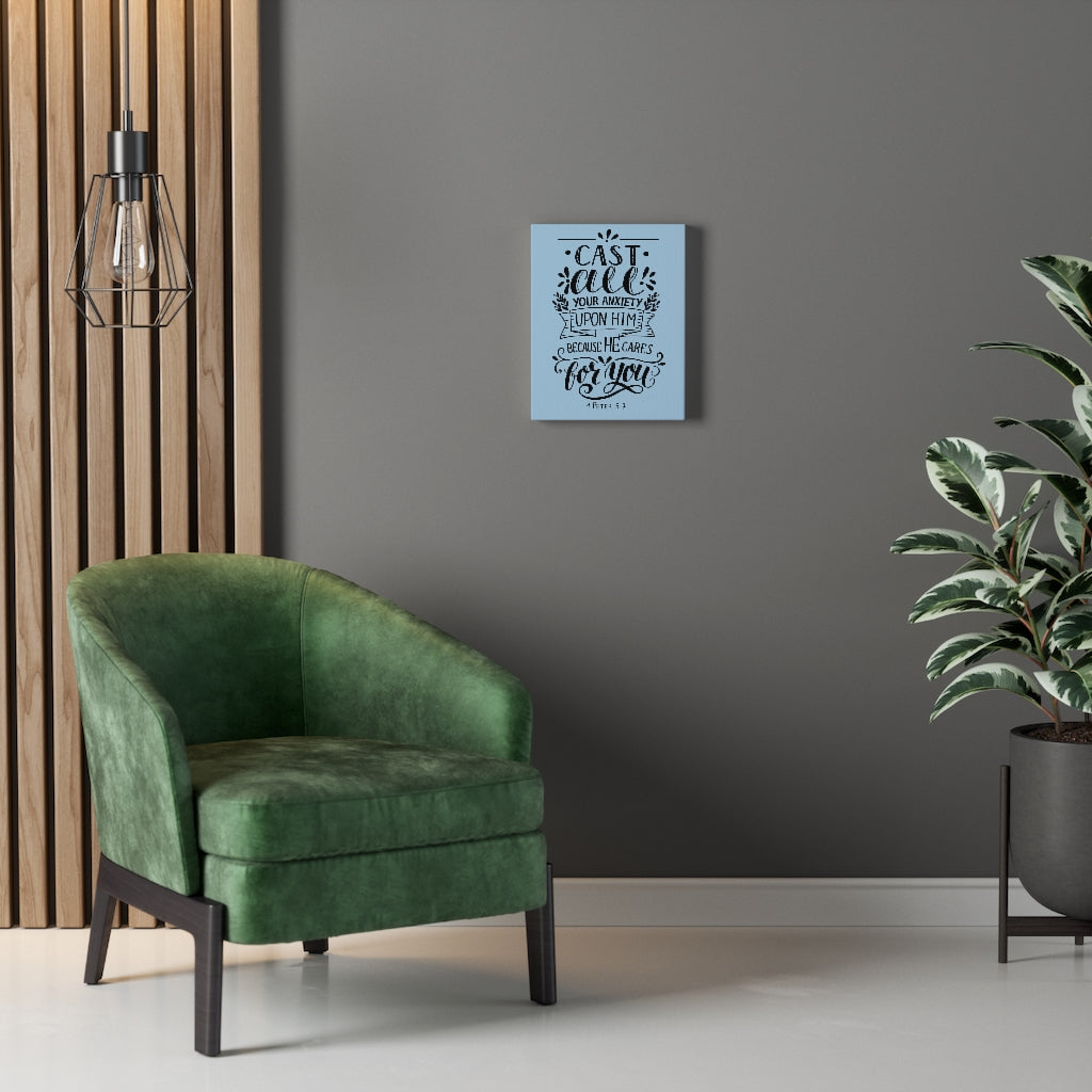 Scripture Walls Because He Cares 1 Peter 5:7 Bible Verse Canvas Christian Wall Art Ready to Hang Unframed-Express Your Love Gifts