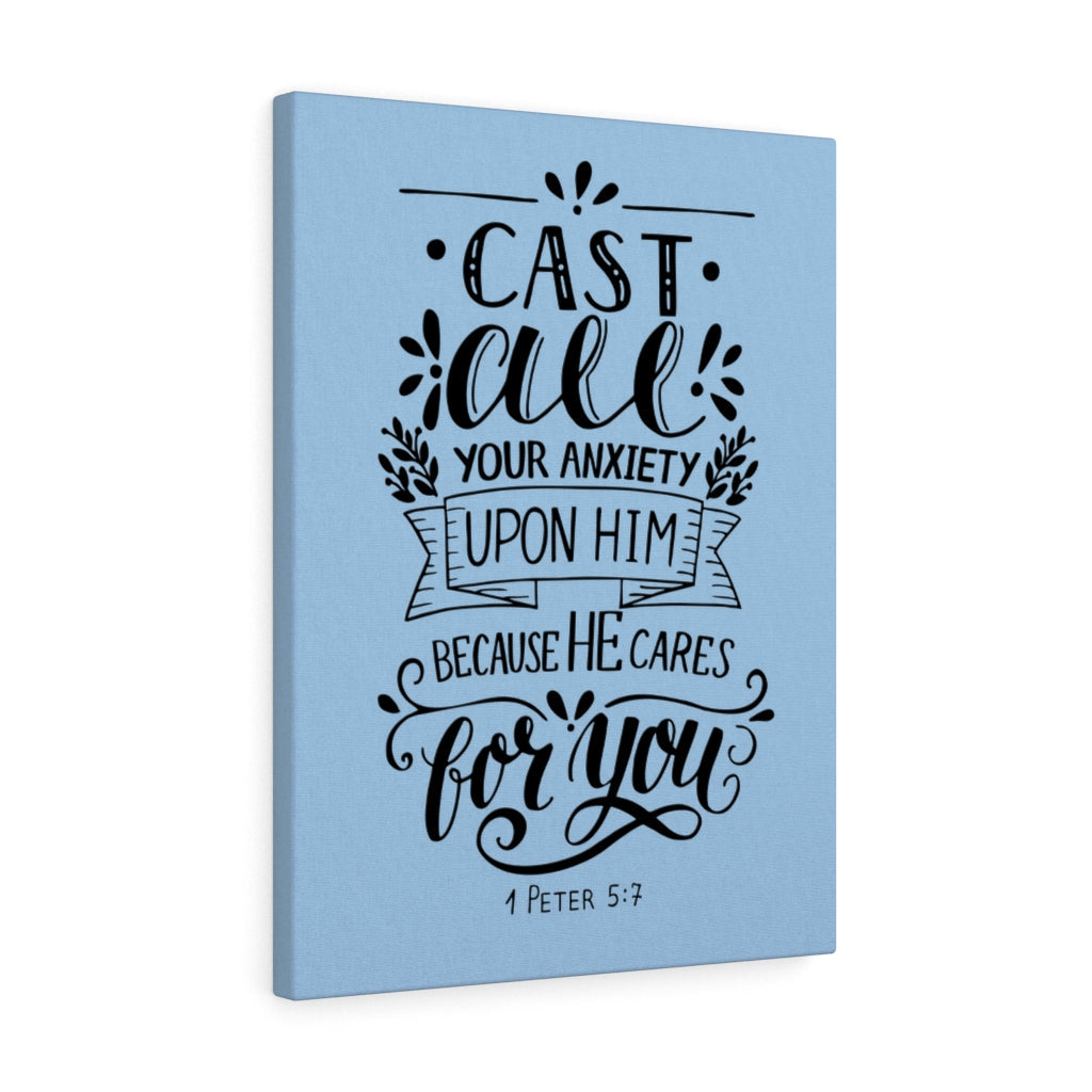 Scripture Walls Because He Cares 1 Peter 5:7 Bible Verse Canvas Christian Wall Art Ready to Hang Unframed-Express Your Love Gifts