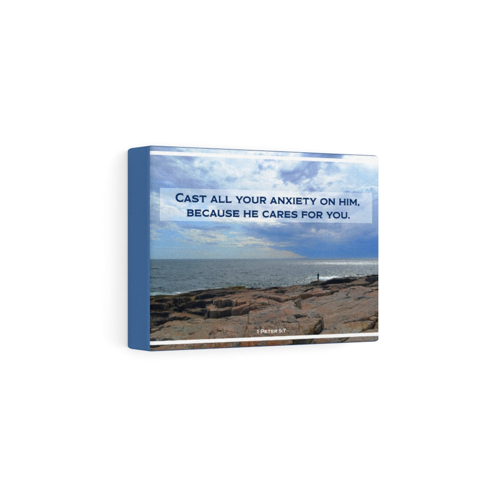 Scripture Walls Because He Cares For You 1 Peter 5:7 Bible Verse Canvas Christian Wall Art Ready to Hang Unframed-Express Your Love Gifts