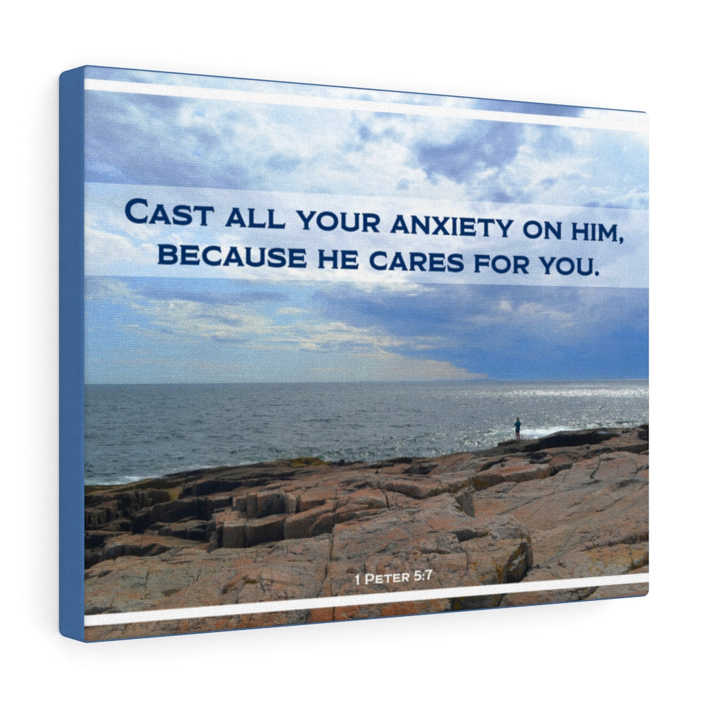 Scripture Walls Because He Cares For You 1 Peter 5:7 Bible Verse Canvas Christian Wall Art Ready to Hang Unframed-Express Your Love Gifts