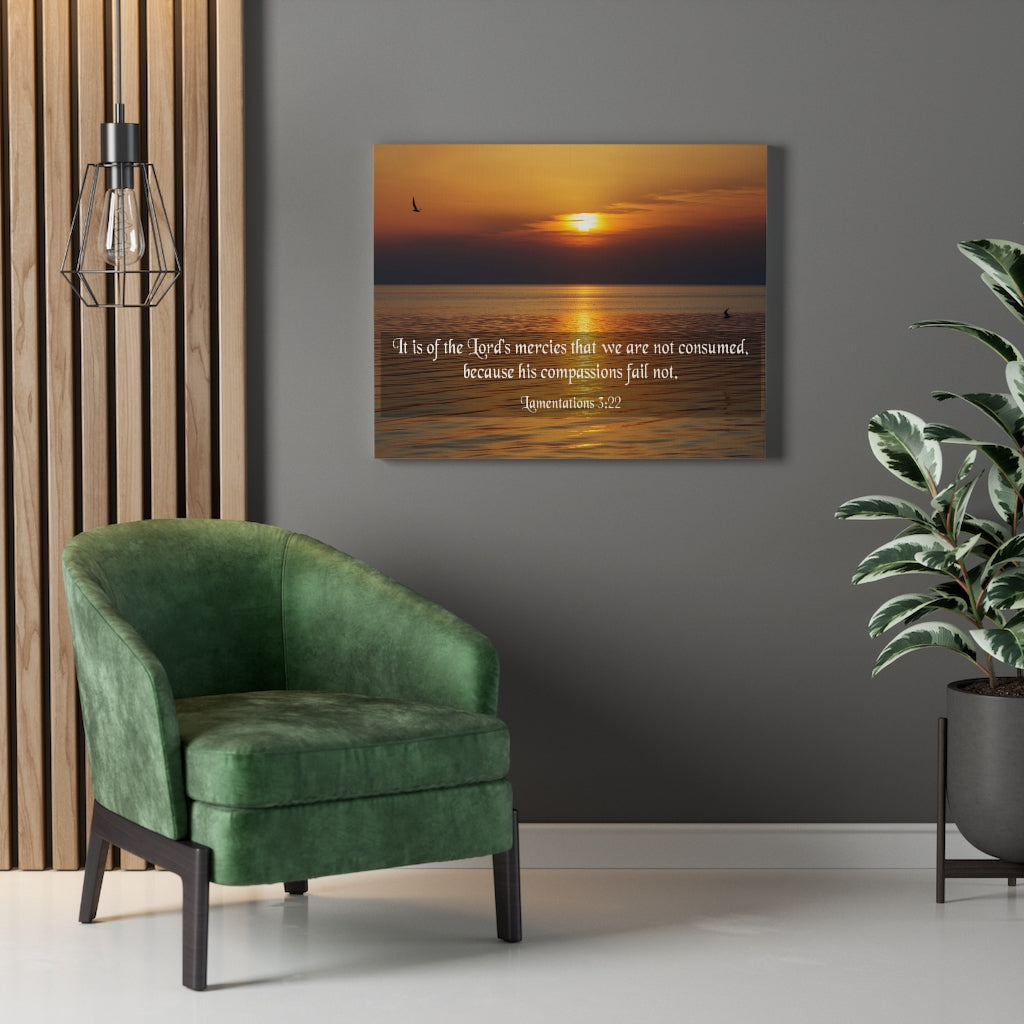 Scripture Walls Because His Compassions Lamentations 3:22 Bible Verse Canvas Christian Wall Art Ready to Hang Unframed-Express Your Love Gifts