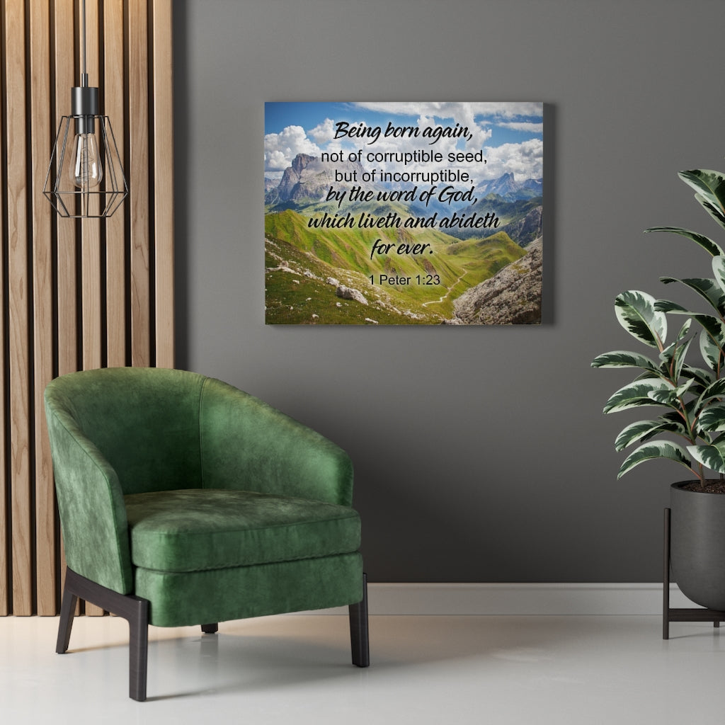 Scripture Walls Being Born Again 1 Peter 1:23 Bible Verse Canvas Christian Wall Art Ready to Hang Unframed-Express Your Love Gifts