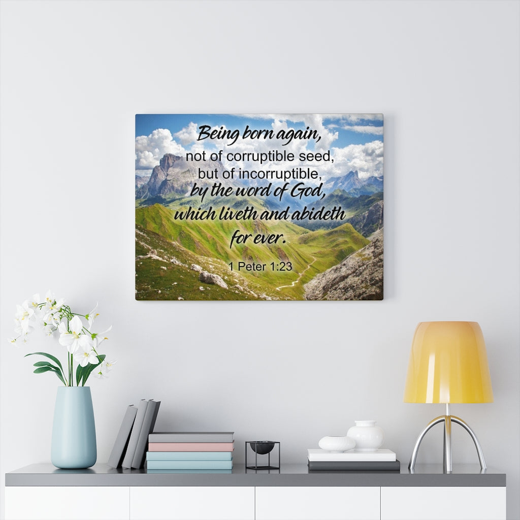 Scripture Walls Being Born Again 1 Peter 1:23 Bible Verse Canvas Christian Wall Art Ready to Hang Unframed-Express Your Love Gifts