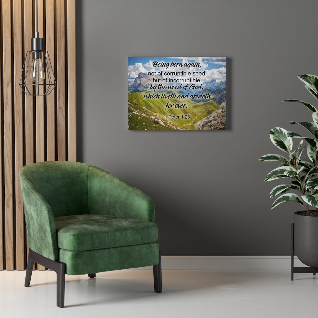 Scripture Walls Being Born Again 1 Peter 1:23 Bible Verse Canvas Christian Wall Art Ready to Hang Unframed-Express Your Love Gifts