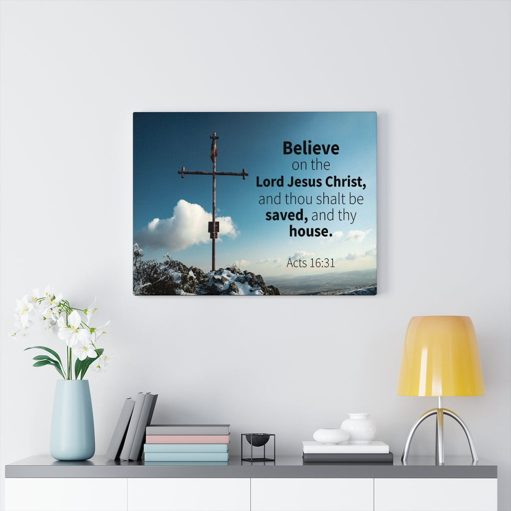 Scripture Walls Believe On The Lord Jesus Christ Acts 16:31 Bible Verse Canvas Christian Wall Art Ready to Hang Unframed-Express Your Love Gifts