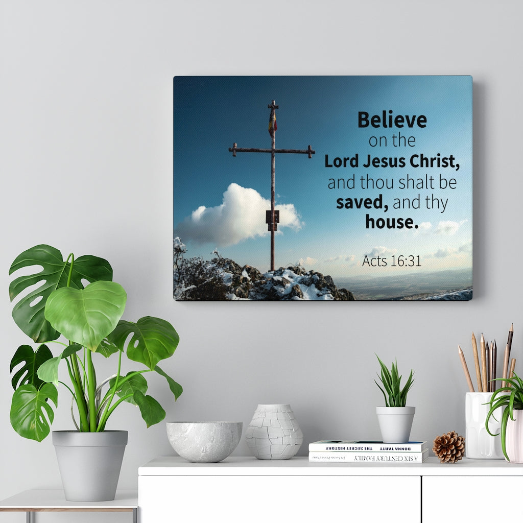 Scripture Walls Believe On The Lord Jesus Christ Acts 16:31 Bible Verse Canvas Christian Wall Art Ready to Hang Unframed-Express Your Love Gifts