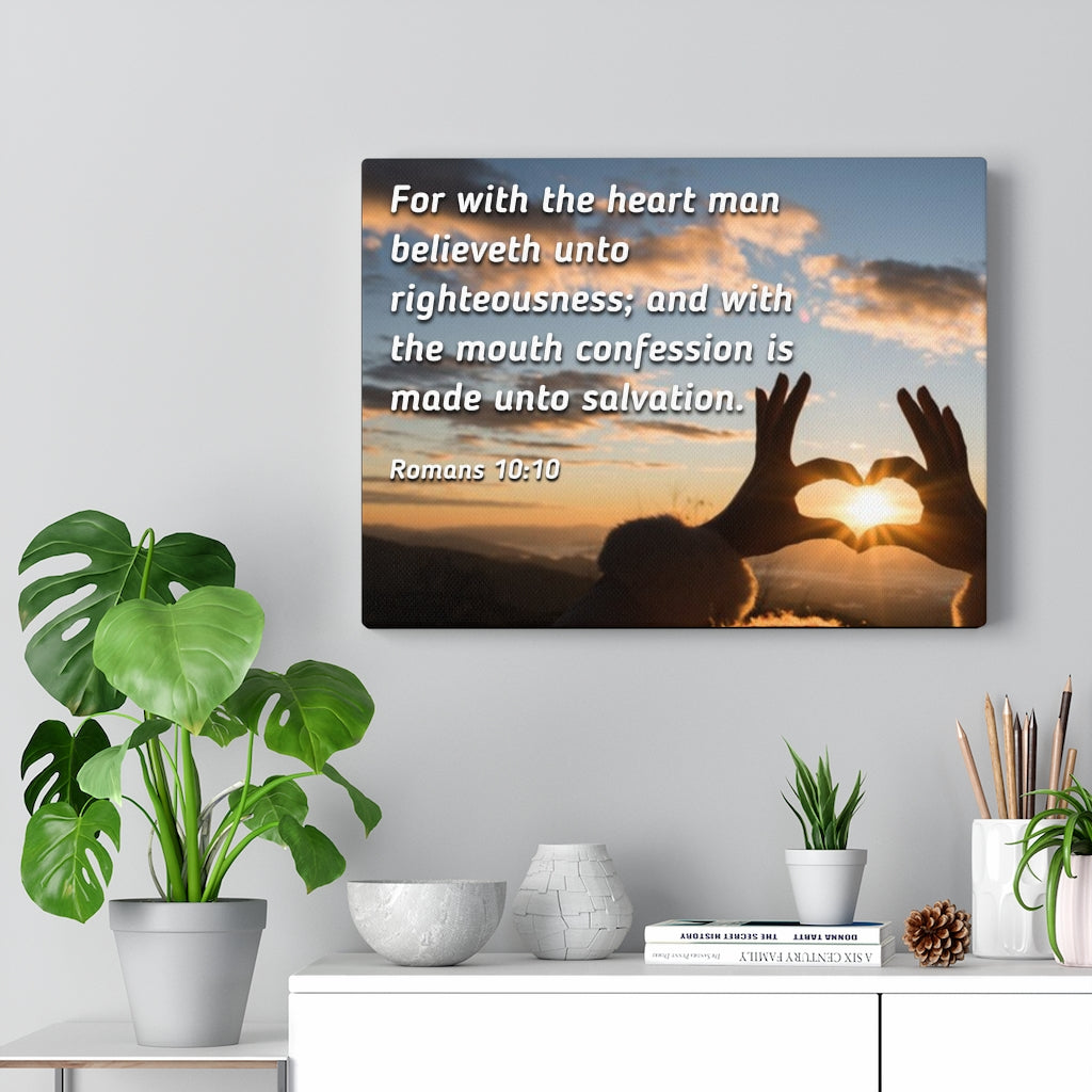 Scripture Walls Believeth Unto Righteousness Romans 10:10 Bible Verse Canvas Christian Wall Art Ready to Hang Unframed-Express Your Love Gifts