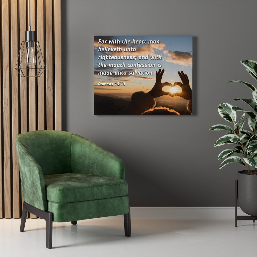 Scripture Walls Believeth Unto Righteousness Romans 10:10 Bible Verse Canvas Christian Wall Art Ready to Hang Unframed-Express Your Love Gifts