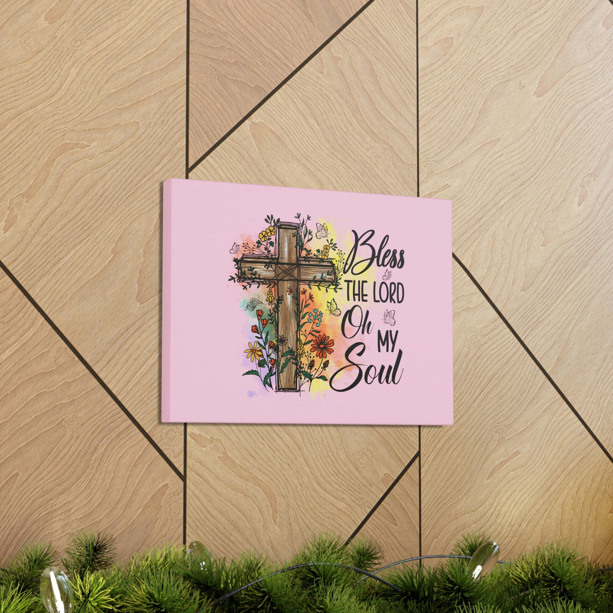 Scripture Walls Bless The Lord Psalm 103:1 Flower Cross Christian Wall Art Bible Verse Print Ready to Hang Unframed-Express Your Love Gifts