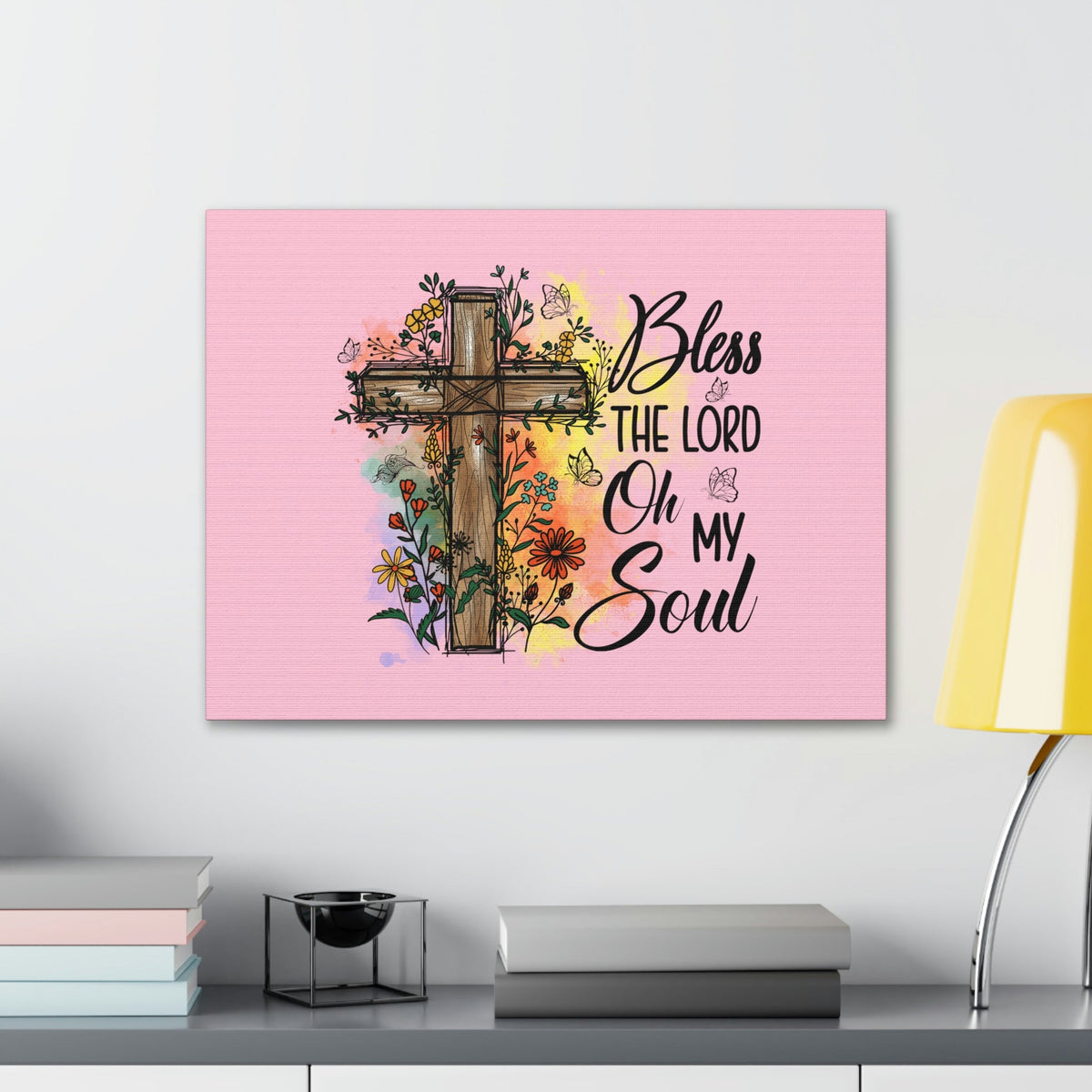 Scripture Walls Bless The Lord Psalm 103:1 Flower Cross Christian Wall Art Bible Verse Print Ready to Hang Unframed-Express Your Love Gifts