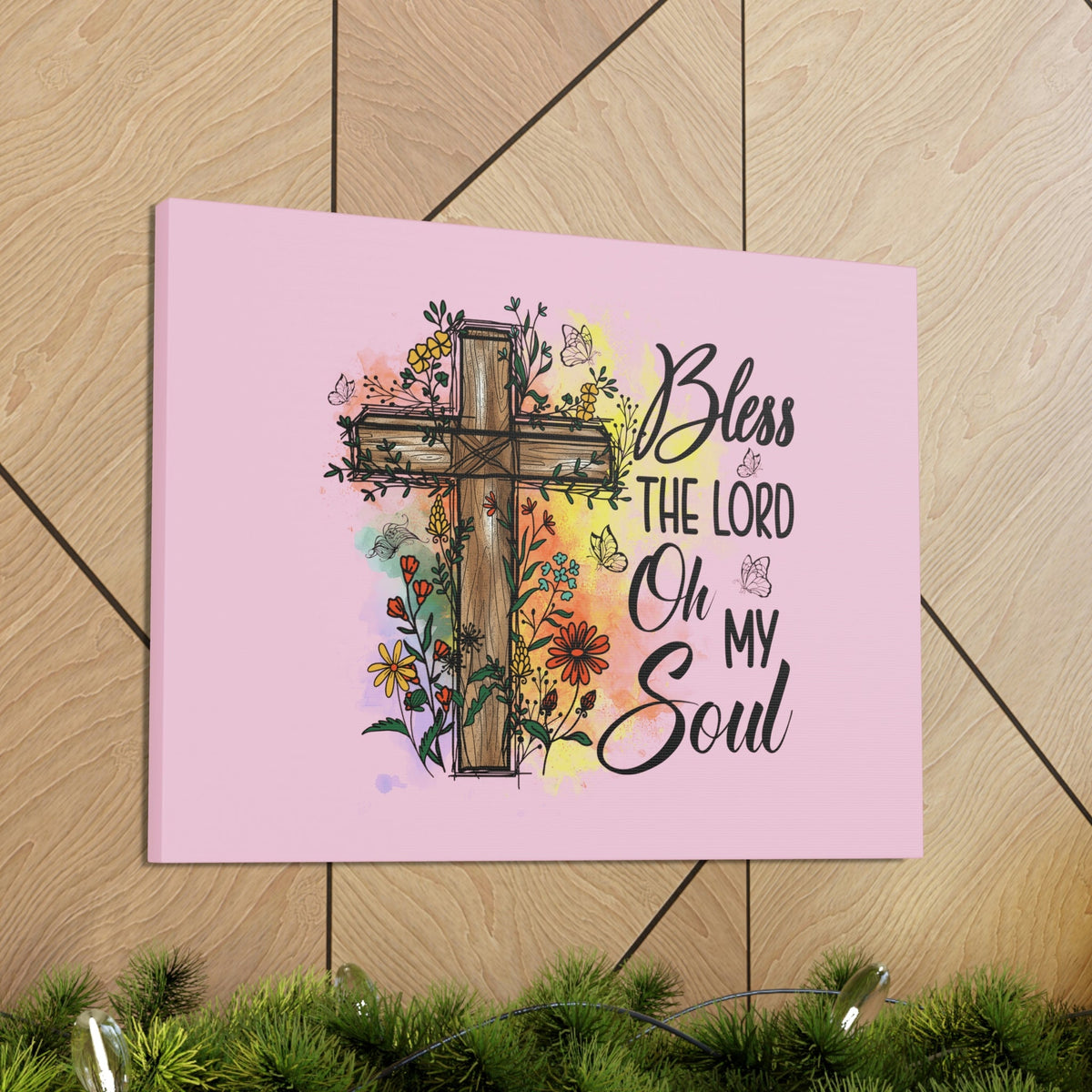 Scripture Walls Bless The Lord Psalm 103:1 Flower Cross Christian Wall Art Bible Verse Print Ready to Hang Unframed-Express Your Love Gifts