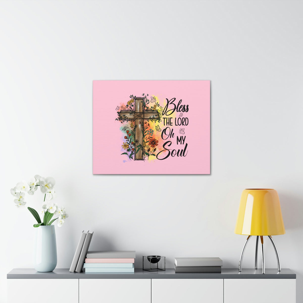 Scripture Walls Bless The Lord Psalm 103:1 Flower Cross Christian Wall Art Bible Verse Print Ready to Hang Unframed-Express Your Love Gifts