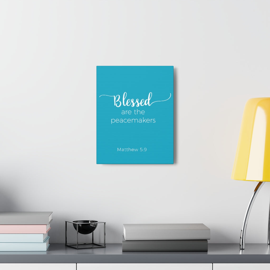 Scripture Walls Blessed Are The Peacemakers Matthew 5:9 Blue Bible Verse Canvas Christian Wall Art Ready To Hang Unframed-Express Your Love Gifts