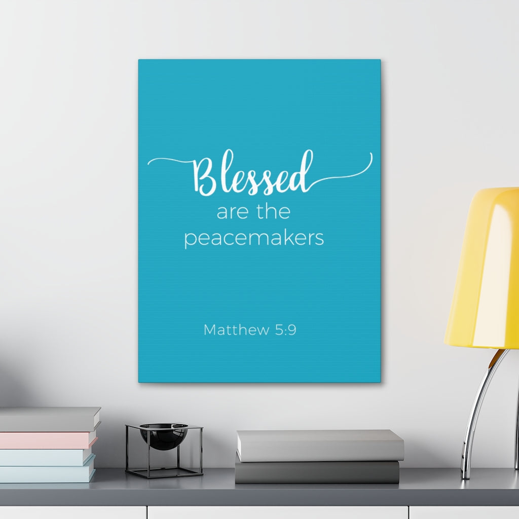 Scripture Walls Blessed Are The Peacemakers Matthew 5:9 Blue Bible Verse Canvas Christian Wall Art Ready To Hang Unframed-Express Your Love Gifts