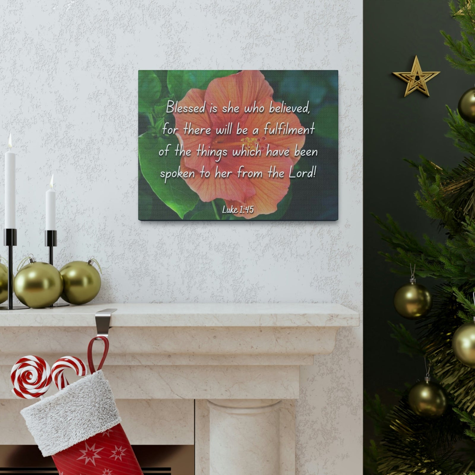 Scripture Walls Blessed Is She Luke 1:45 Red Flower Christian Wall Art Bible Verse Print Ready to Hang Unframed-Express Your Love Gifts