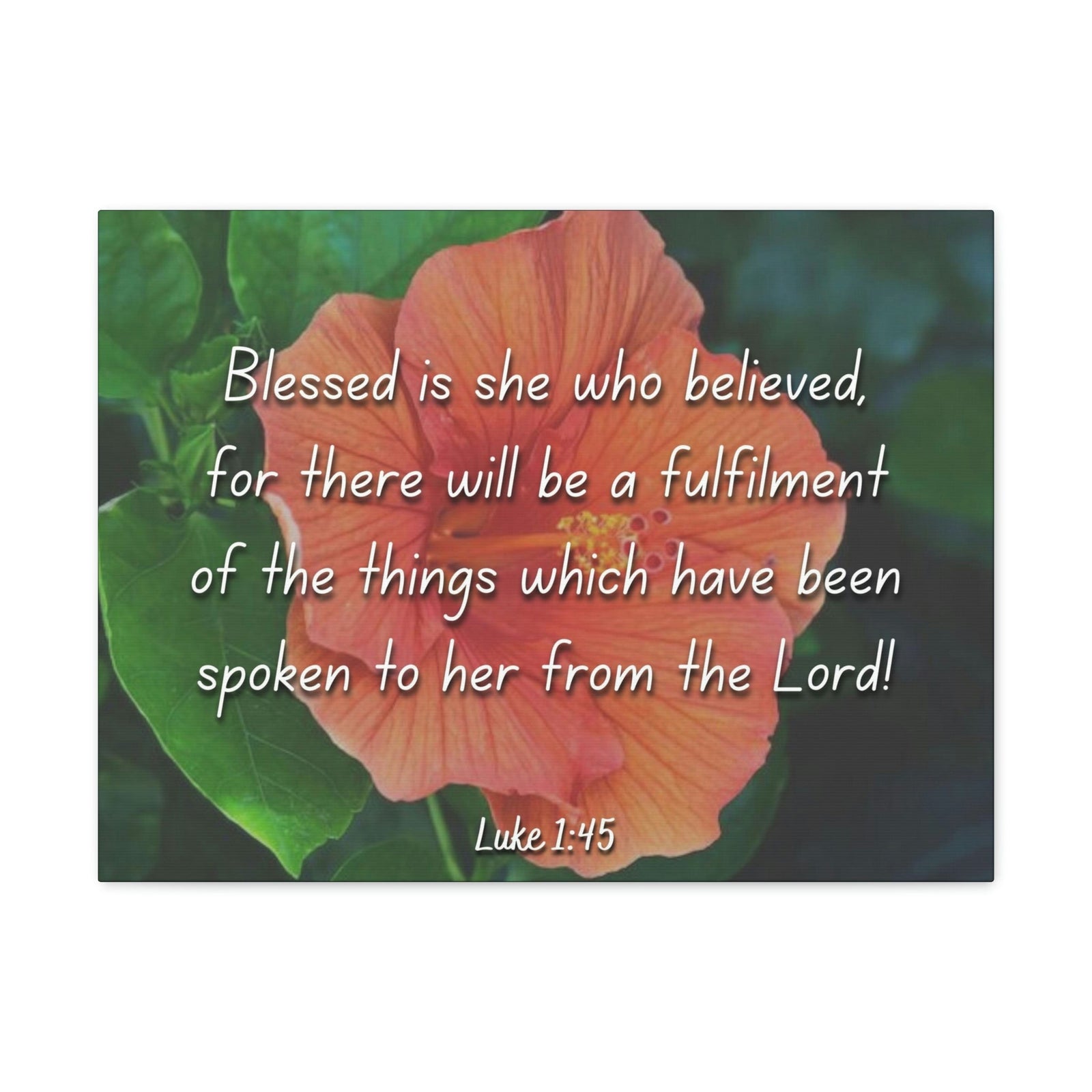Scripture Walls Blessed Is She Luke 1:45 Red Flower Christian Wall Art Bible Verse Print Ready to Hang Unframed-Express Your Love Gifts